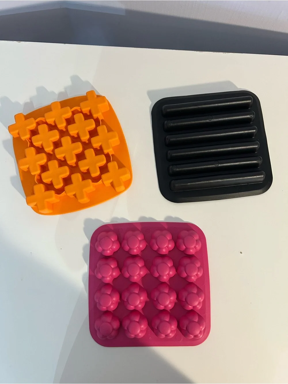 3 pack set of ice mold trays- Silicone Ice Cube Tray Set - Pink, Orange & Black